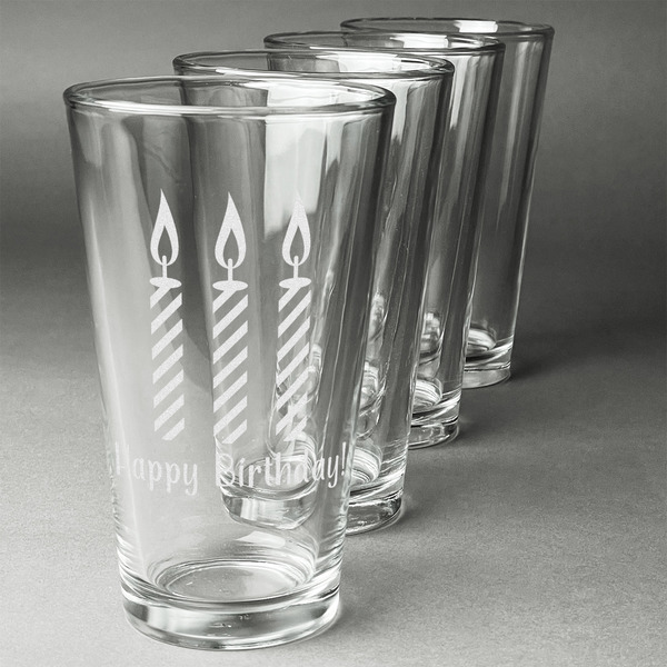 Custom Happy Birthday Pint Glasses - Engraved (Set of 4) (Personalized)