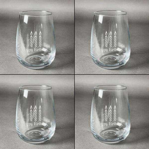 Happy Birthday Set of Four Personalized Stemless Wineglasses (Approval)
