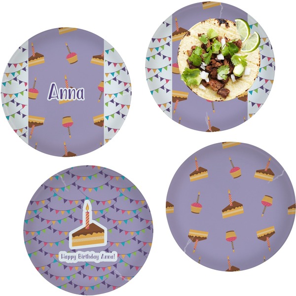 Custom Happy Birthday Set of 4 Glass Lunch / Dinner Plate 10" (Personalized)