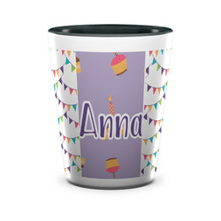 Happy Birthday Ceramic Shot Glass - 1.5 oz - Two Tone - Set of 4 (Personalized)