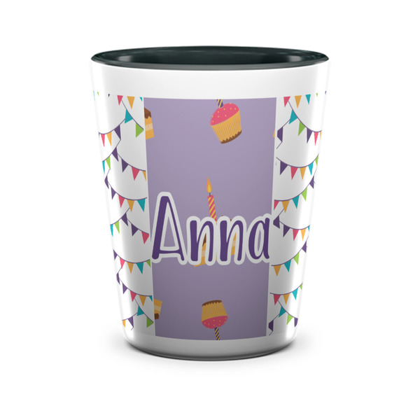 Custom Happy Birthday Ceramic Shot Glass - 1.5 oz - Two Tone - Set of 4 (Personalized)