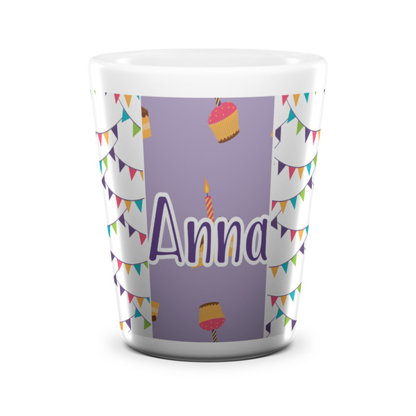 Custom Happy Birthday Ceramic Shot Glass - 1.5 oz - White - Set of 4 (Personalized)