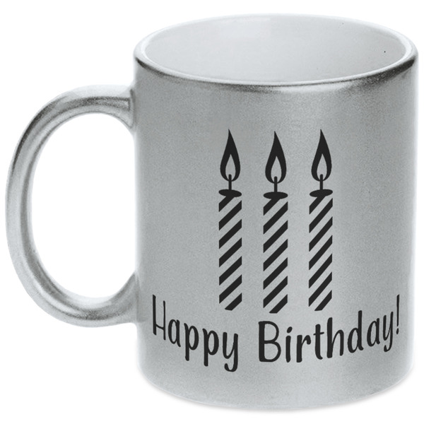 Custom Happy Birthday Metallic Silver Mug (Personalized)