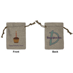 Happy Birthday Small Burlap Gift Bag - Front & Back (Personalized)