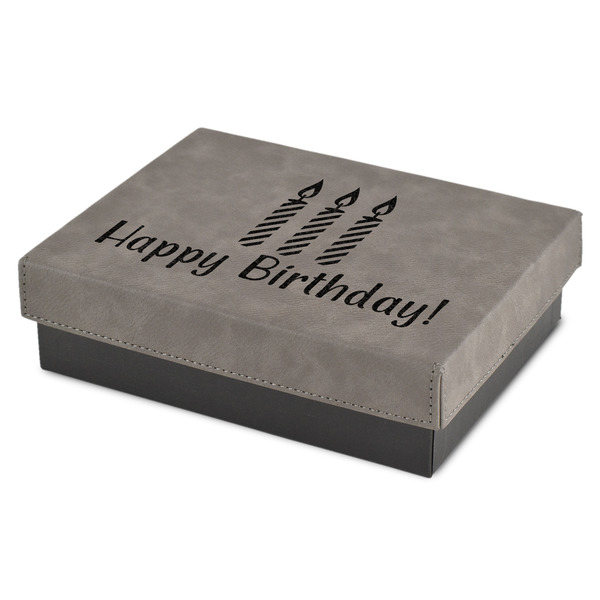 Custom Happy Birthday Small Gift Box w/ Engraved Leather Lid (Personalized)