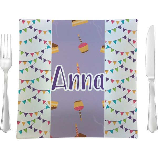 Custom Happy Birthday Glass Square Lunch / Dinner Plate 9.5" (Personalized)