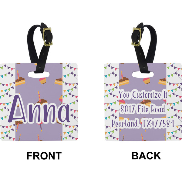 Happy Birthday Square Luggage Tag (Front + Back)