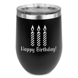 Happy Birthday Stemless Stainless Steel Wine Tumbler - Black - Double Sided (Personalized)
