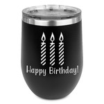 Happy Birthday Stemless Stainless Steel Wine Tumbler - Black - Single Sided (Personalized)