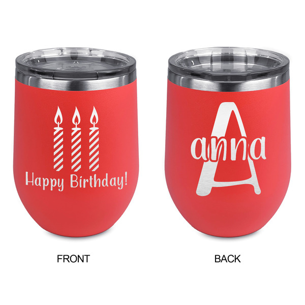 Happy Birthday Stainless Wine Tumblers - Coral - Double Sided - Approval