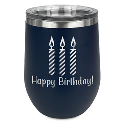 Happy Birthday Stemless Stainless Steel Wine Tumbler - Navy - Double Sided (Personalized)