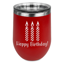 Happy Birthday Stemless Stainless Steel Wine Tumbler - Red - Double Sided (Personalized)