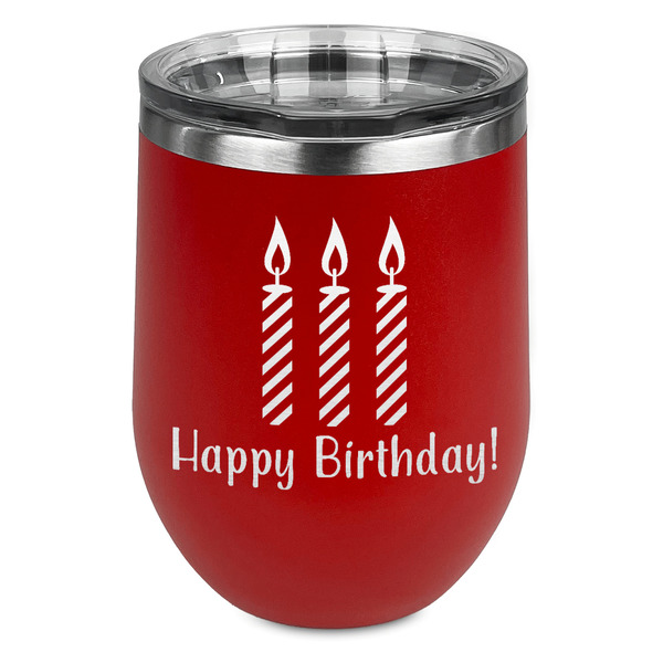 Custom Happy Birthday Stemless Stainless Steel Wine Tumbler - Red - Double Sided (Personalized)