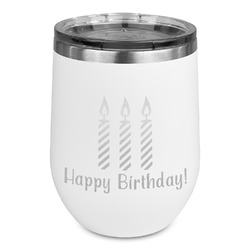 Happy Birthday Stemless Stainless Steel Wine Tumbler - White - Single Sided (Personalized)