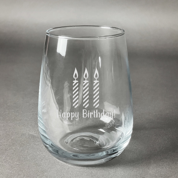 Custom Happy Birthday Stemless Wine Glass (Single) (Personalized)