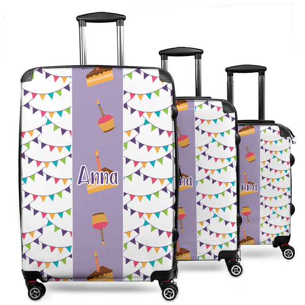Custom Happy Birthday 3 Piece Luggage Set - 20" Carry On, 24" Medium Checked, 28" Large Checked (Personalized)