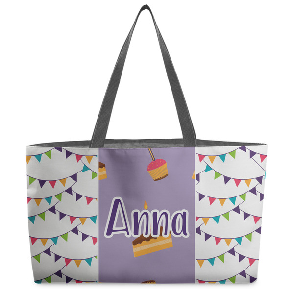 Custom Happy Birthday Beach Totes Bag - w/ Black Handles (Personalized)
