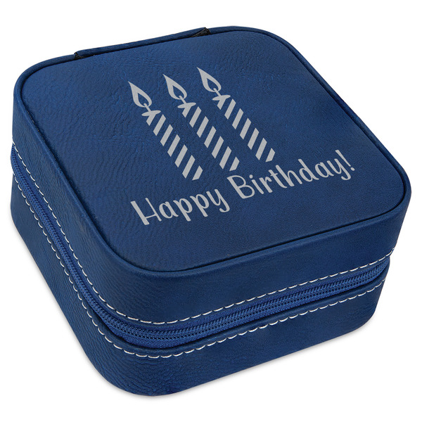 Custom Happy Birthday Travel Jewelry Box - Navy Blue Leather (Personalized)