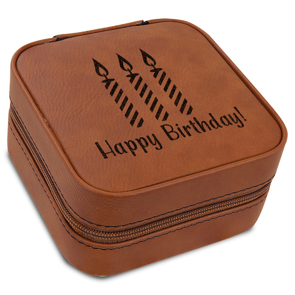Custom Happy Birthday Travel Jewelry Box - Rawhide Leather (Personalized)