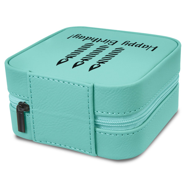 Happy Birthday Travel Jewelry Boxes - Leather - Teal - View from Rear