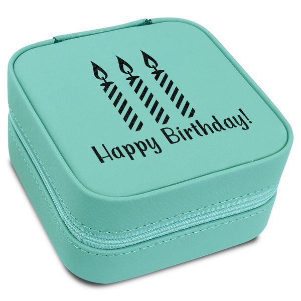 Custom Happy Birthday Travel Jewelry Box - Teal Leather (Personalized)