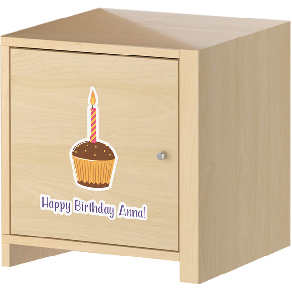 Happy Birthday Wall Graphic on Wooden Cabinet