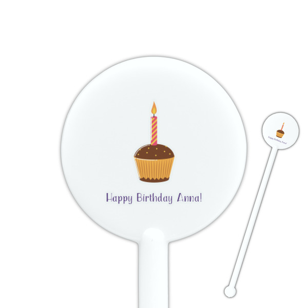 Custom Happy Birthday 5.5" Round Plastic Stir Sticks - White - Single Sided (Personalized)