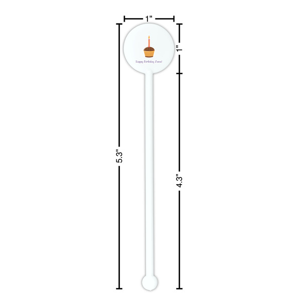 Happy Birthday White Plastic 5.5" Stir Stick - Round - Dimensions