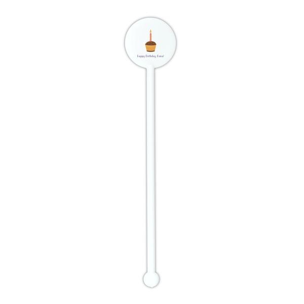 Happy Birthday White Plastic 5.5" Stir Stick - Round - Single Stick