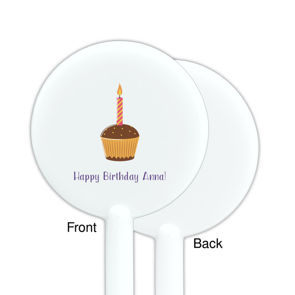 Happy Birthday White Plastic 5.5" Stir Stick - Single Sided - Round - Front & Back