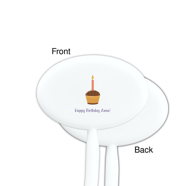 Happy Birthday White Plastic 7" Stir Stick - Single Sided - Oval - Front & Back