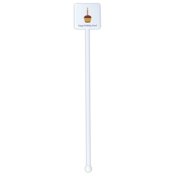 Happy Birthday White Plastic Stir Stick - Single Sided - Square - Single Stick