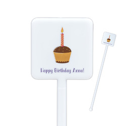 Happy Birthday Square Plastic Stir Sticks - Single Sided (Personalized)