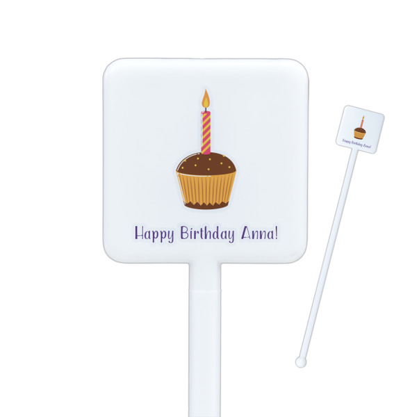 Custom Happy Birthday Square Plastic Stir Sticks - Double Sided (Personalized)