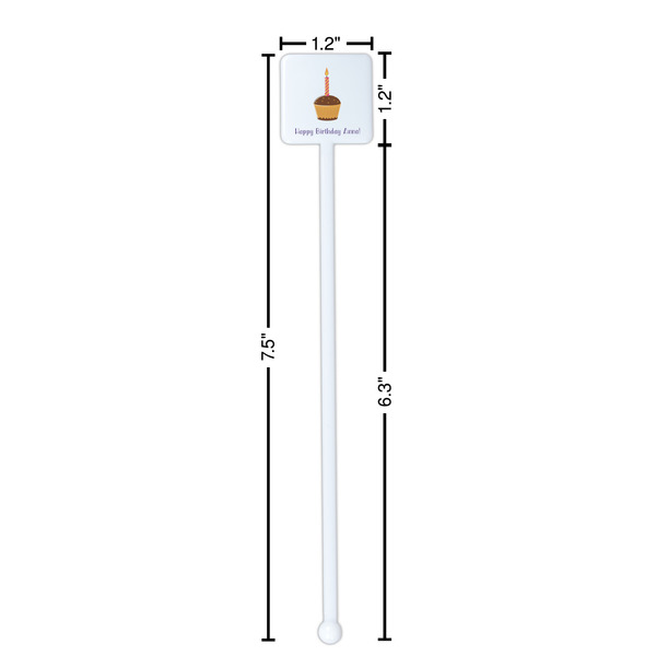 Happy Birthday White Plastic Stir Stick - Square - Dimensions