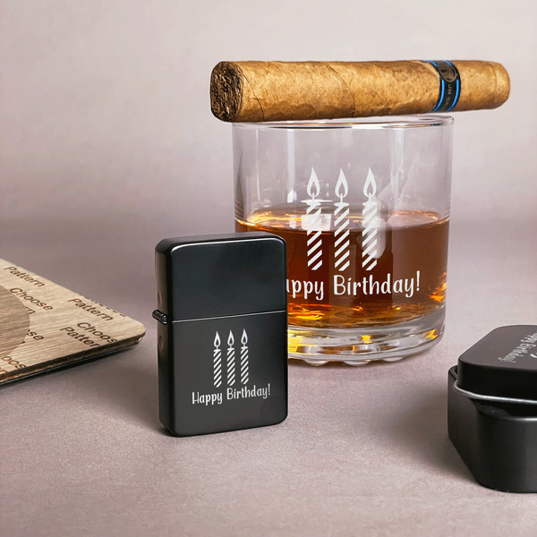 Happy Birthday Windproof Lighters - Black - In Context