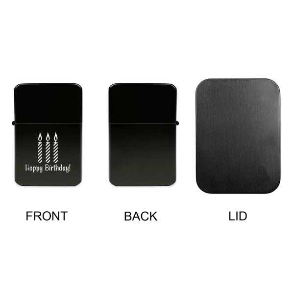 Happy Birthday Windproof Lighters - Black, Single Sided, No Lid - APPROVAL