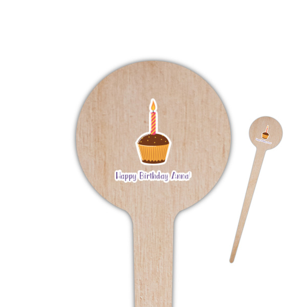 Custom Happy Birthday 4" Round Wooden Food Picks - Single Sided (Personalized)