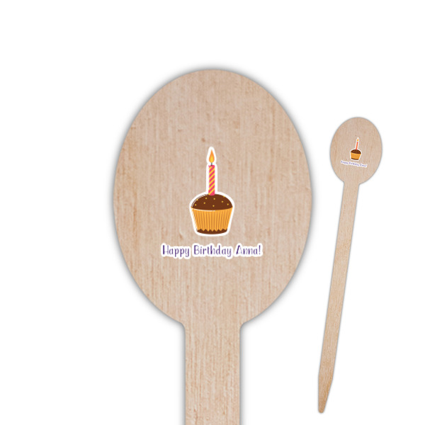 Custom Happy Birthday Oval Wooden Food Picks - Single Sided (Personalized)
