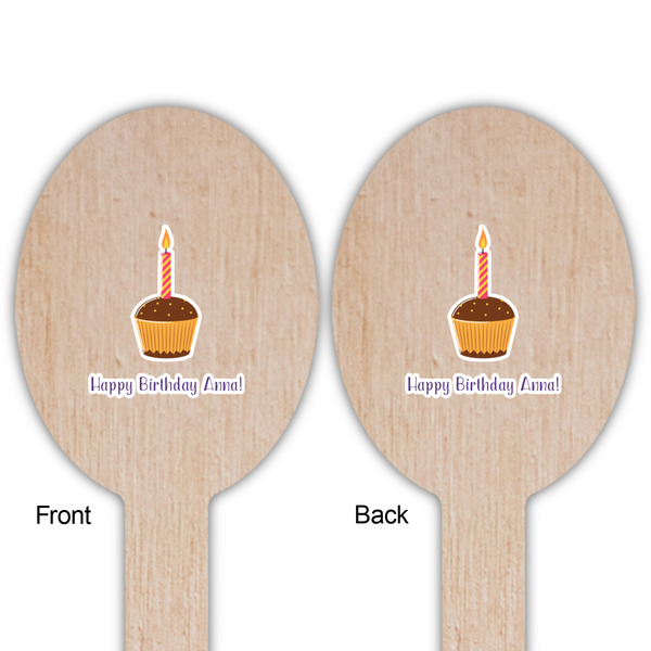 Happy Birthday Wooden Food Pick - Oval - Double Sided - Front & Back