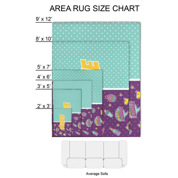Pinata Birthday 2'x3' Indoor Area Rugs - Size Chart