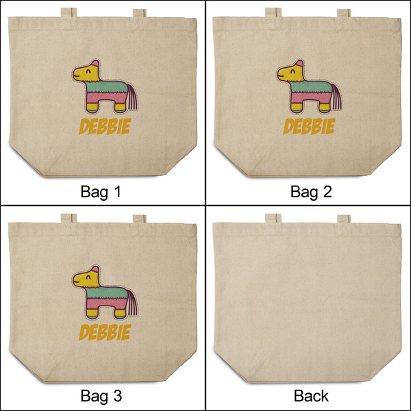 Pinata Birthday 3 Reusable Cotton Grocery Bags - Front & Back View