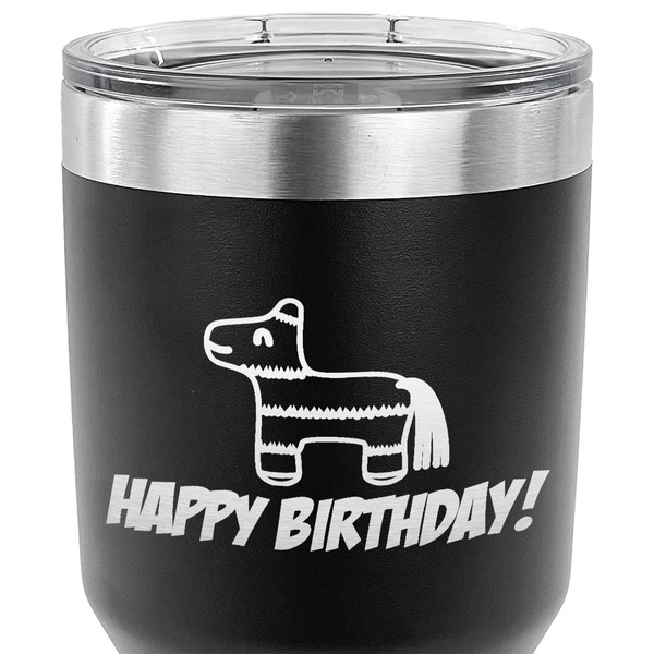 Pinata Birthday 30 oz Stainless Steel Ringneck Tumbler - Black - CLOSE UP