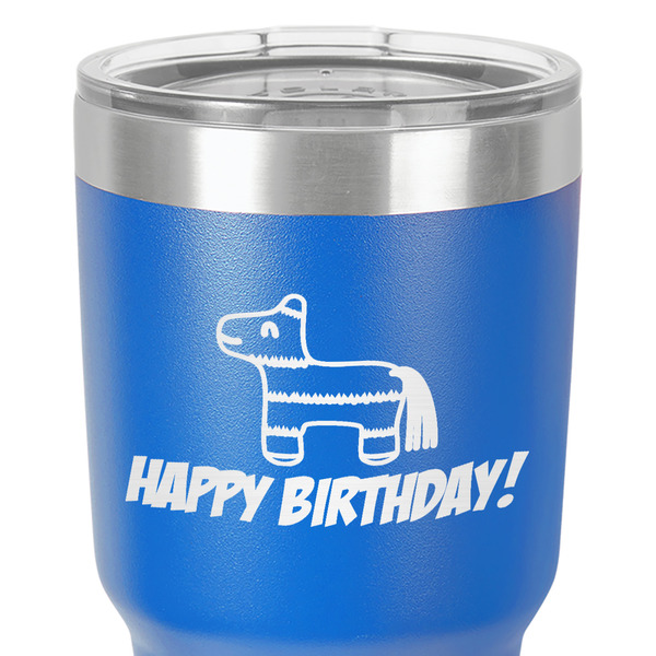 Pinata Birthday 30 oz Stainless Steel Ringneck Tumbler - Blue - Close Up