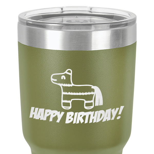 Pinata Birthday 30 oz Stainless Steel Ringneck Tumbler - Olive - Close Up