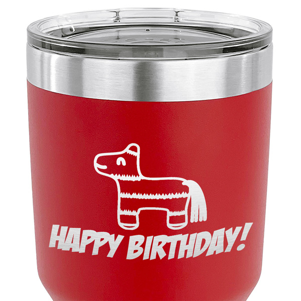 Pinata Birthday 30 oz Stainless Steel Ringneck Tumbler - Red - CLOSE UP