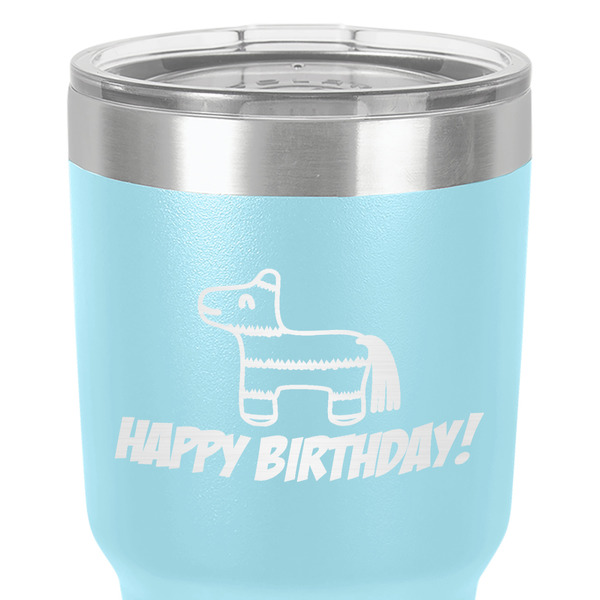 Pinata Birthday 30 oz Stainless Steel Ringneck Tumbler - Teal - Close Up