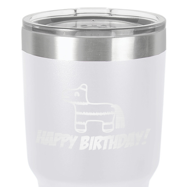 Pinata Birthday 30 oz Stainless Steel Ringneck Tumbler - White - Close Up