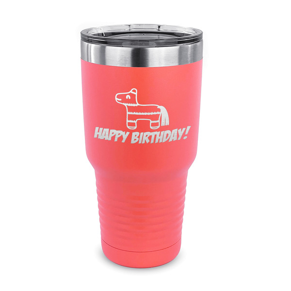 Custom Pinata Birthday 30 oz Stainless Steel Tumbler - Coral - Single Sided (Personalized)