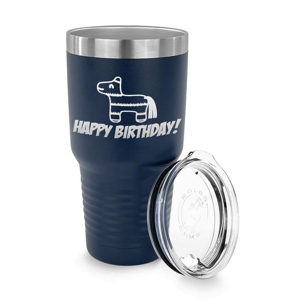 Pinata Birthday 30 oz Stainless Steel Ringneck Tumblers - Navy - LID OFF